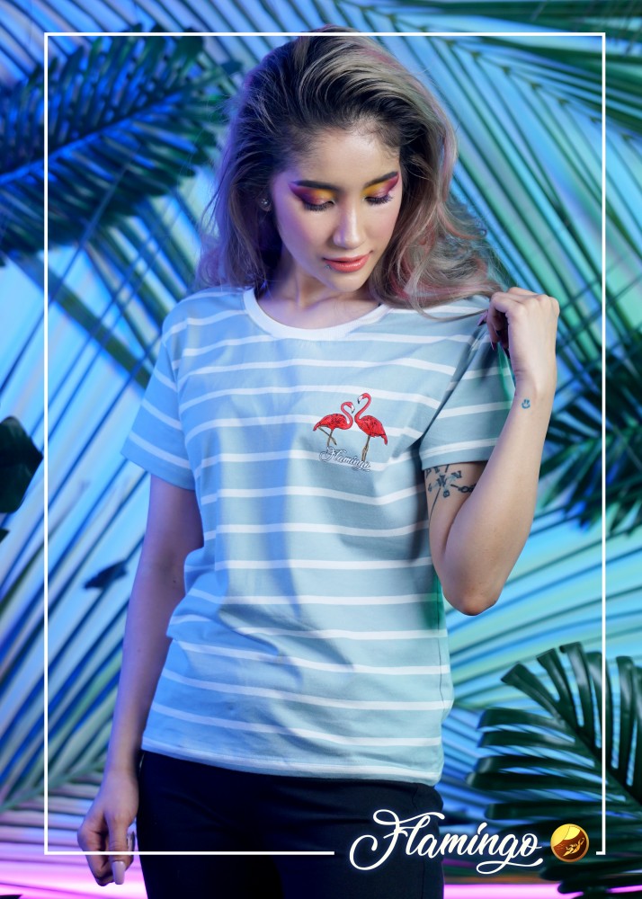 Flamingos Stripe Loose Fit Girl T-shirt